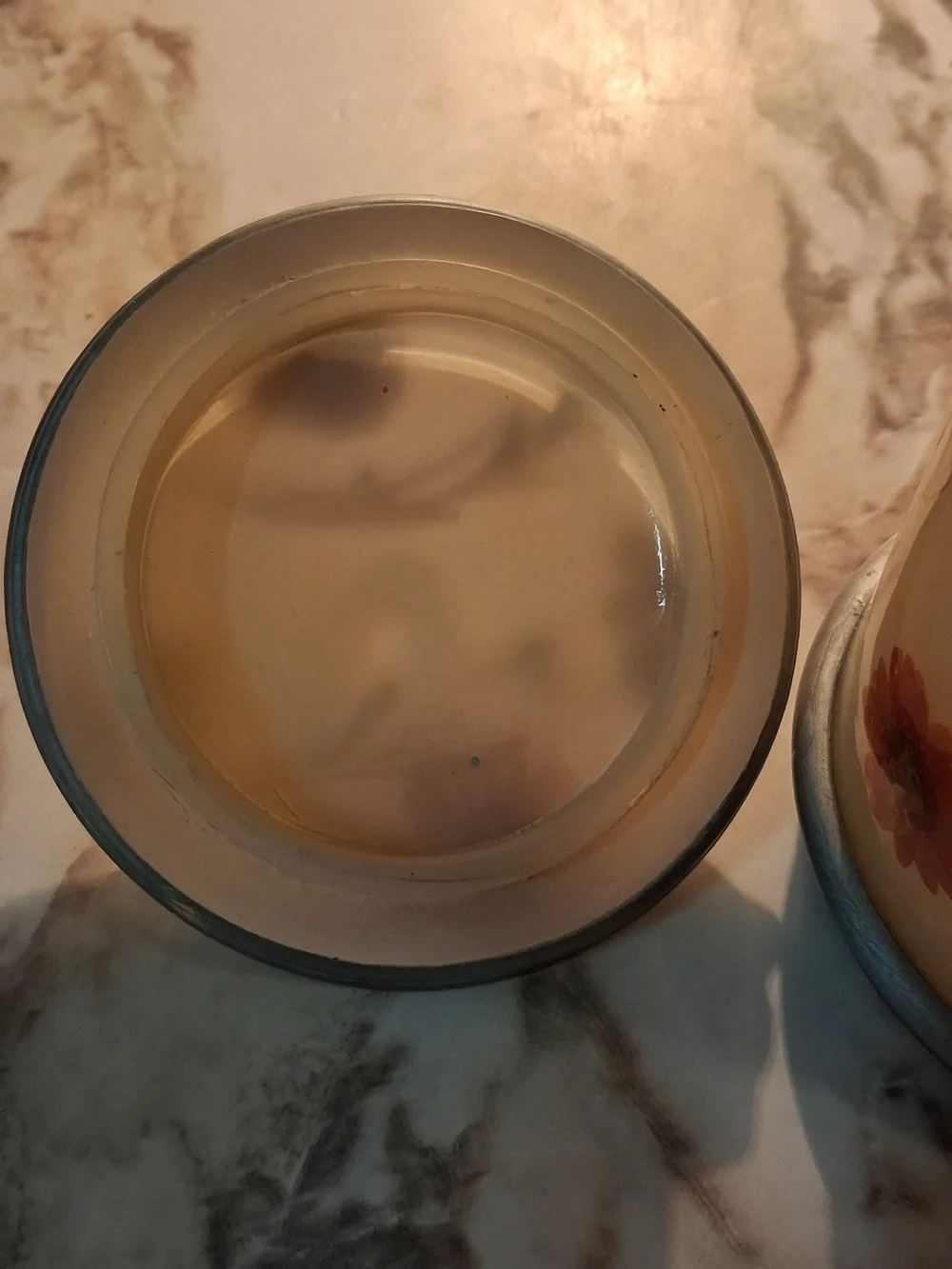 Vintage Pressed Flower Resin Vanity Jar- Cream & Silver - 1970s